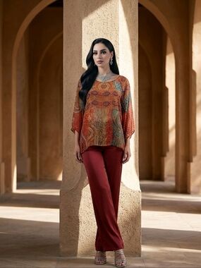 NWT Women's Red Paisley Bohemian Hippie Top ~sz S